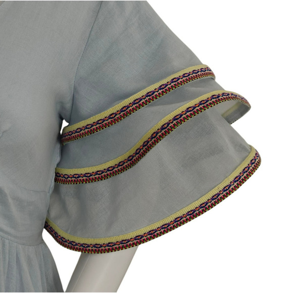 Pitusa Multi Flare Dress Sz XS Small Blue Arctic Ice Ruffle Beach Ethereal Boho - Picture 4 of 12